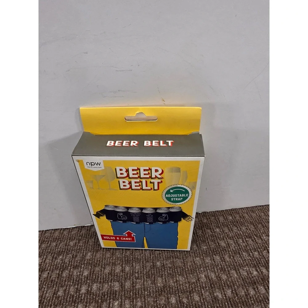 NPW Beer Belt Novelty 6 Can Holster Adjustable Waist Strap Blue Party Gag Gift